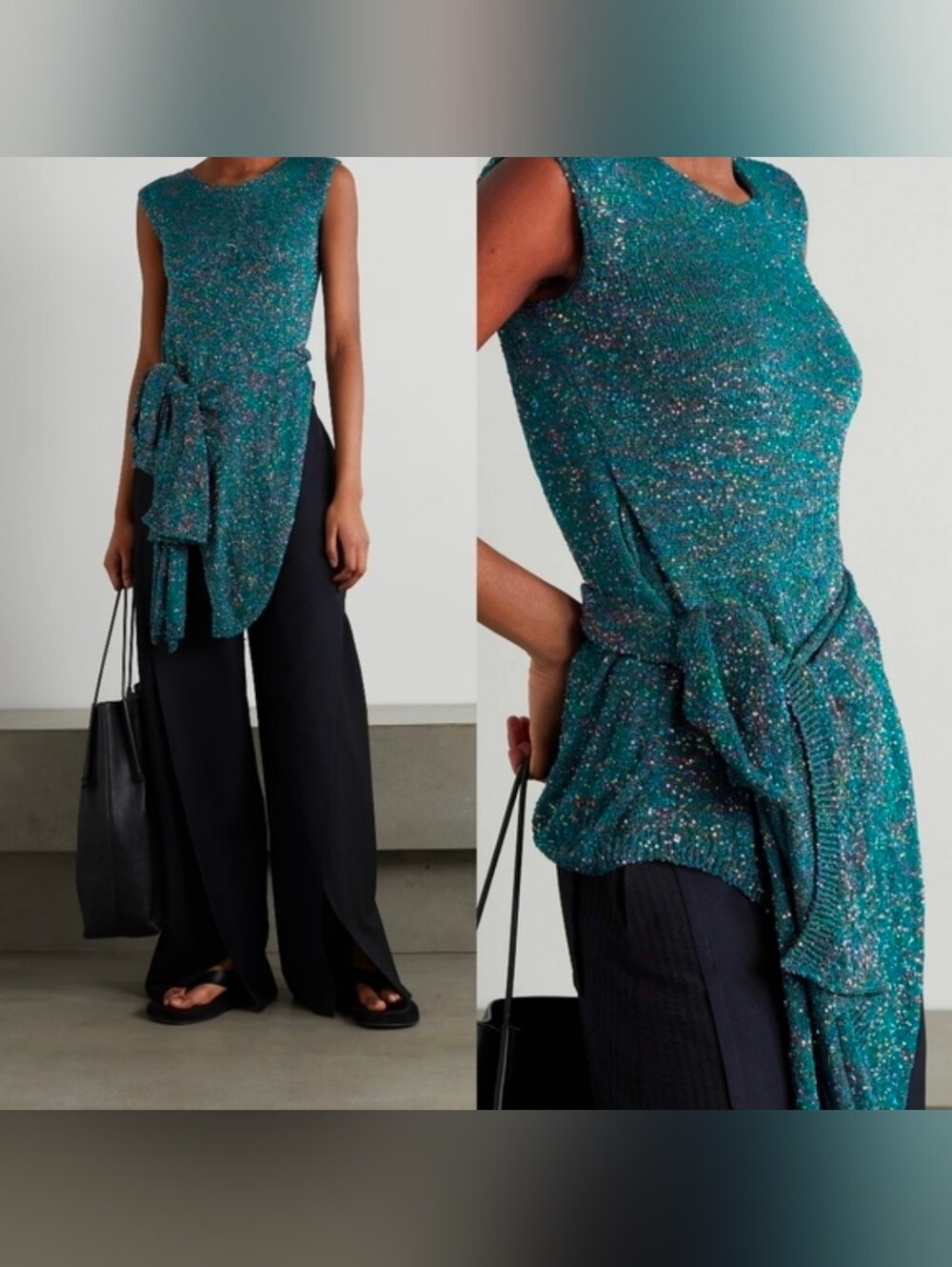 Loewe Asymmetric knotted sequined knitted top